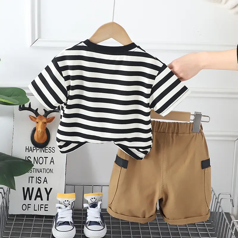 Boys Striped T-Shirt Shorts 2Pc Set Small Medium — feature 7