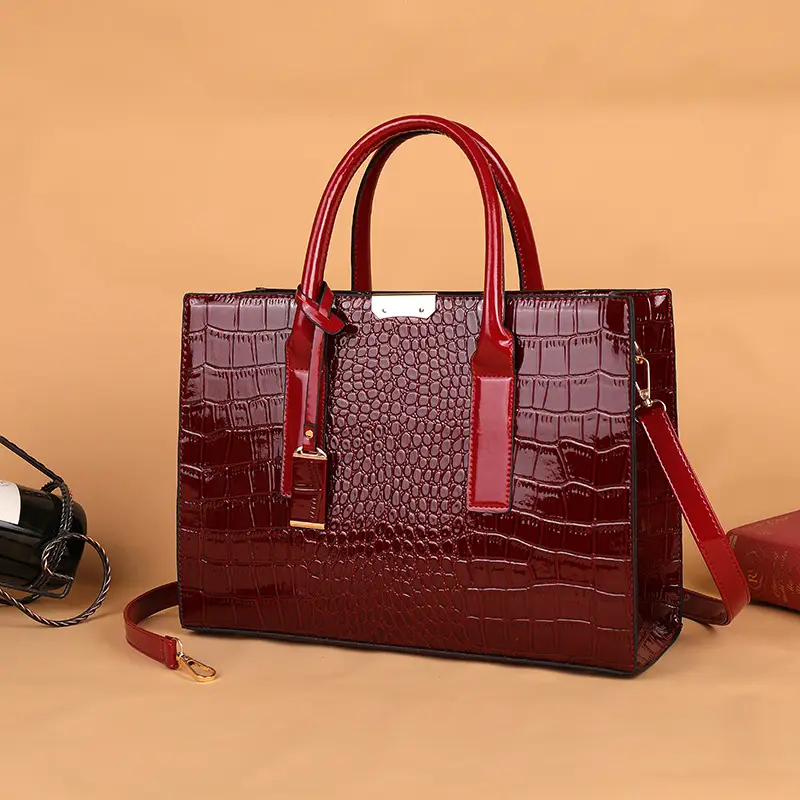 Black Croc Leather Shoulder Bag for Women