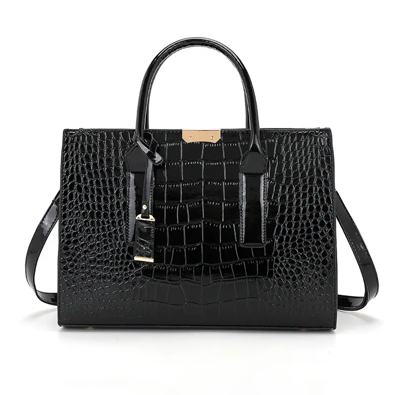 Black Croc Leather Shoulder Bag for Women
