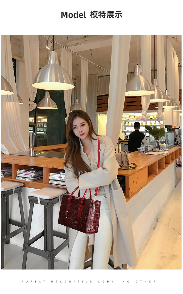 Black Croc Leather Shoulder Bag for Women — feature 11