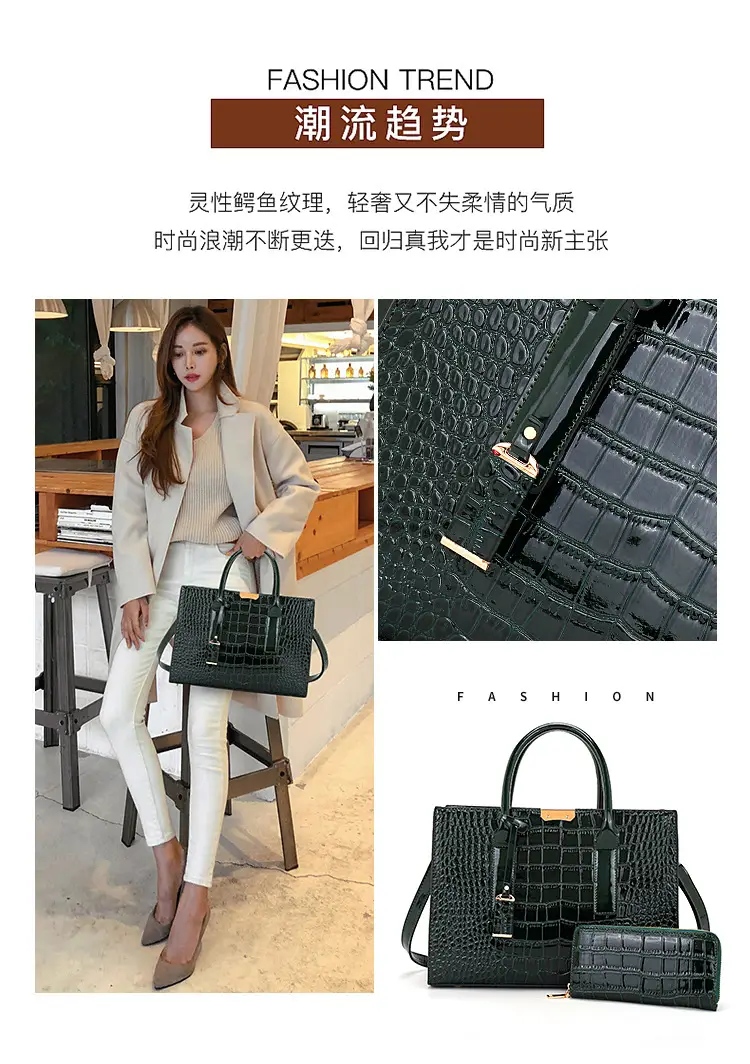 Black Croc Leather Shoulder Bag for Women — feature 9