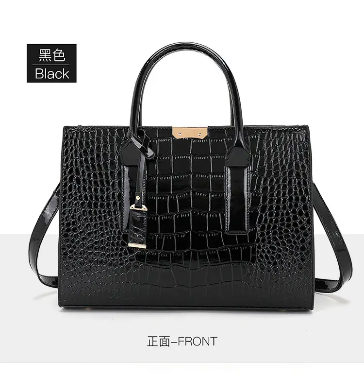 Black Croc Leather Shoulder Bag for Women