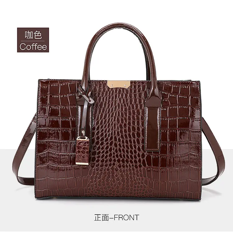 Black Croc Leather Shoulder Bag for Women