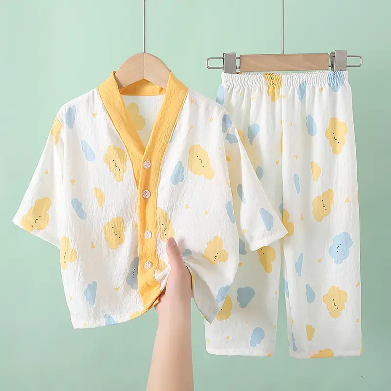 Summer Children's Pajamas Cardigan Thin Clouds Cotton Boys Boys Girls Baby Air Conditioning Home Clothes suit New Style