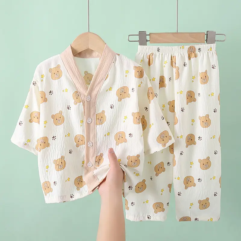 Summer Children's Pajamas Cardigan Thin Clouds Cotton Boys Boys Girls Baby Air Conditioning Home Clothes suit New Style