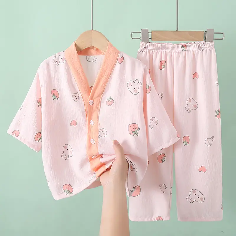 Summer Children's Pajamas Cardigan Thin Clouds Cotton Boys Boys Girls Baby Air Conditioning Home Clothes suit New Style