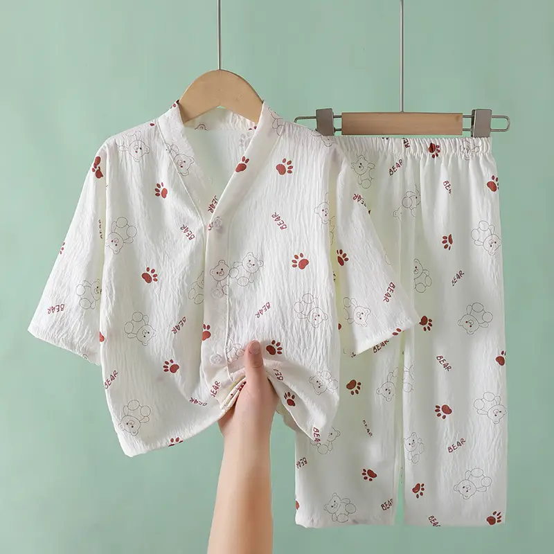 Summer Children's Pajamas Cardigan Thin Clouds Cotton Boys Boys Girls Baby Air Conditioning Home Clothes suit New Style