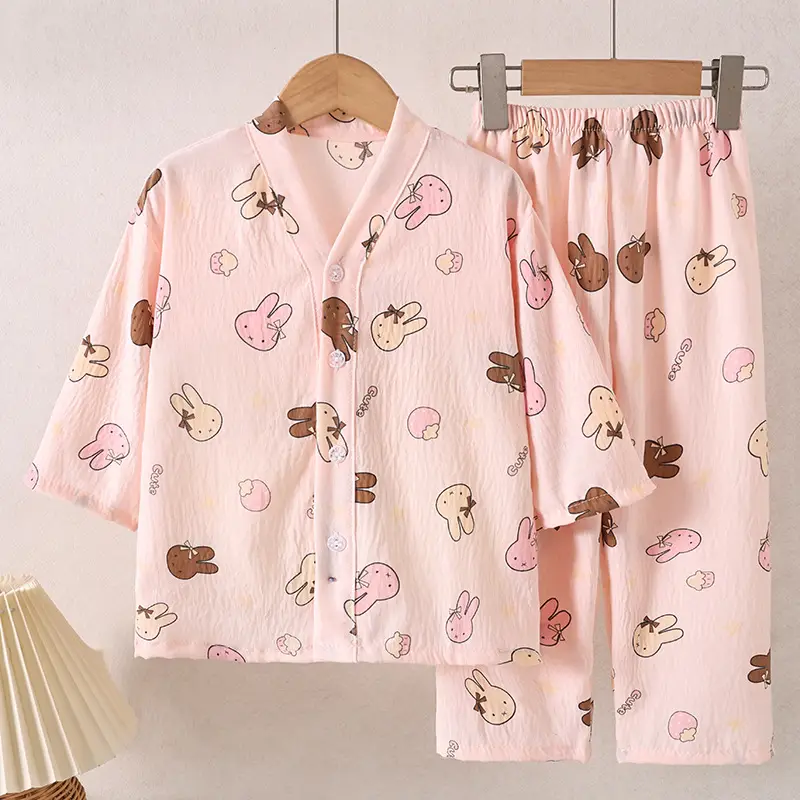 Summer Children's Pajamas Cardigan Thin Clouds Cotton Boys Boys Girls Baby Air Conditioning Home Clothes suit New Style