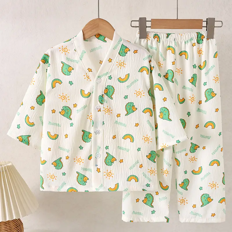 Summer Children's Pajamas Cardigan Thin Clouds Cotton Boys Boys Girls Baby Air Conditioning Home Clothes suit New Style