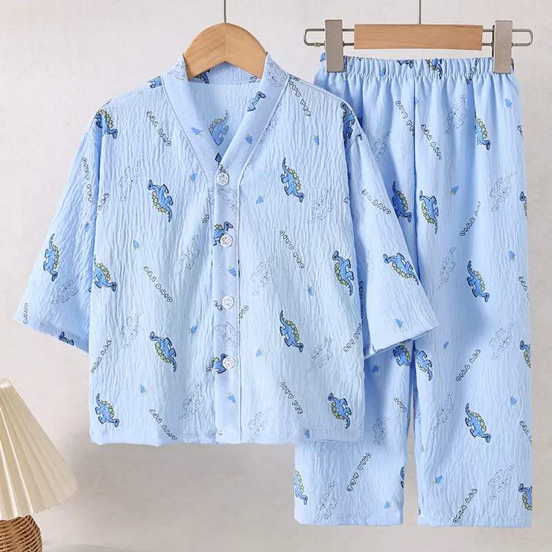 Summer Children's Pajamas Cardigan Thin Clouds Cotton Boys Boys Girls Baby Air Conditioning Home Clothes suit New Style