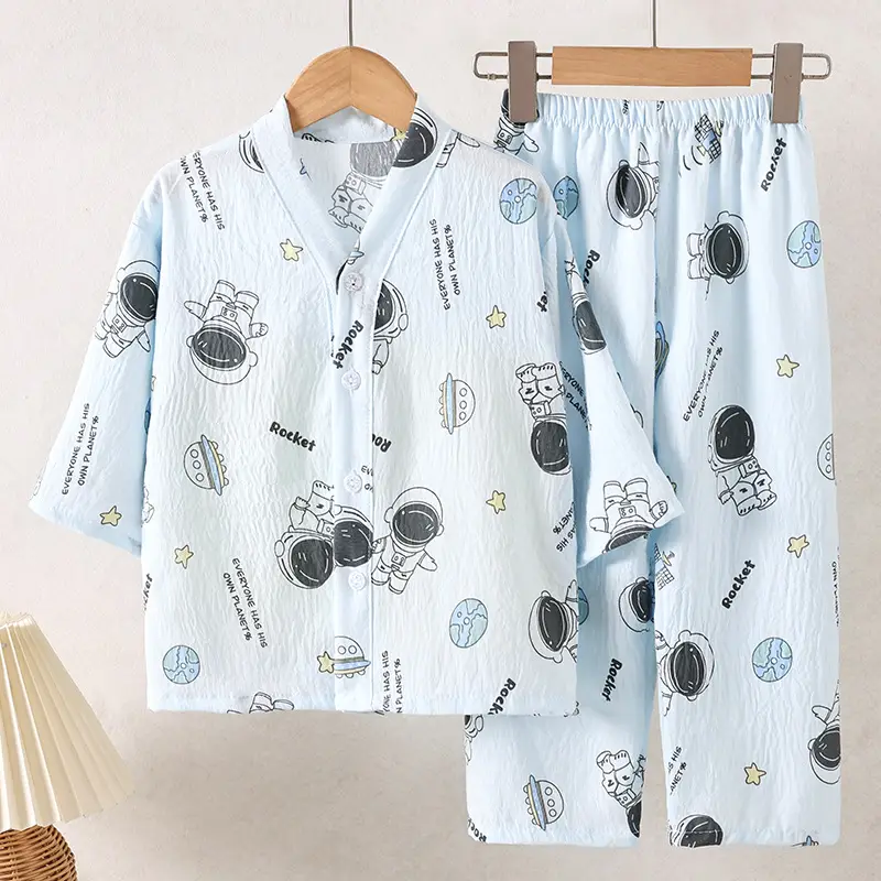 Summer Children's Pajamas Cardigan Thin Clouds Cotton Boys Boys Girls Baby Air Conditioning Home Clothes suit New Style