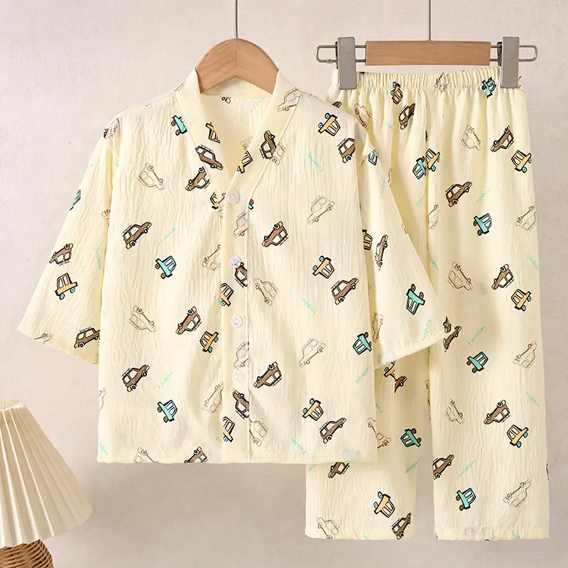 Summer Children's Pajamas Cardigan Thin Clouds Cotton Boys Boys Girls Baby Air Conditioning Home Clothes suit New Style