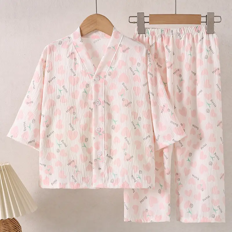 Summer Children's Pajamas Cardigan Thin Clouds Cotton Boys Boys Girls Baby Air Conditioning Home Clothes suit New Style