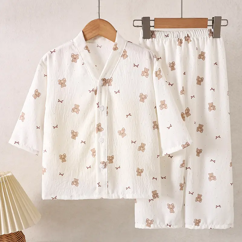 Summer Children's Pajamas Cardigan Thin Clouds Cotton Boys Boys Girls Baby Air Conditioning Home Clothes suit New Style
