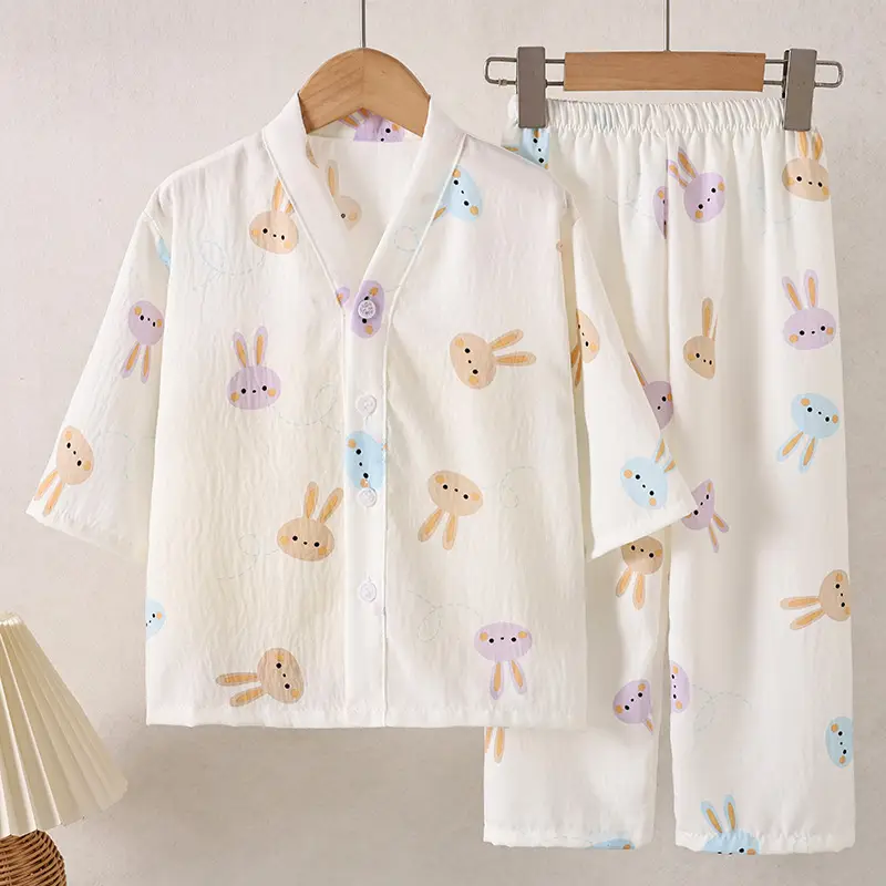 Summer Children's Pajamas Cardigan Thin Clouds Cotton Boys Boys Girls Baby Air Conditioning Home Clothes suit New Style