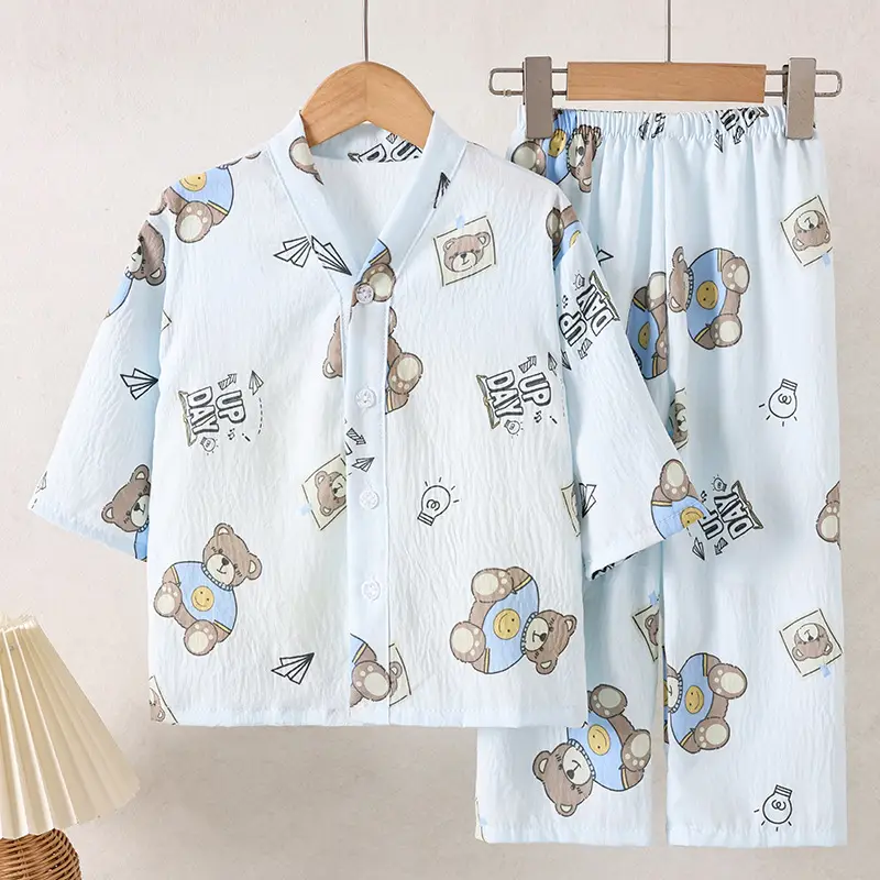 Summer Children's Pajamas Cardigan Thin Clouds Cotton Boys Boys Girls Baby Air Conditioning Home Clothes suit New Style