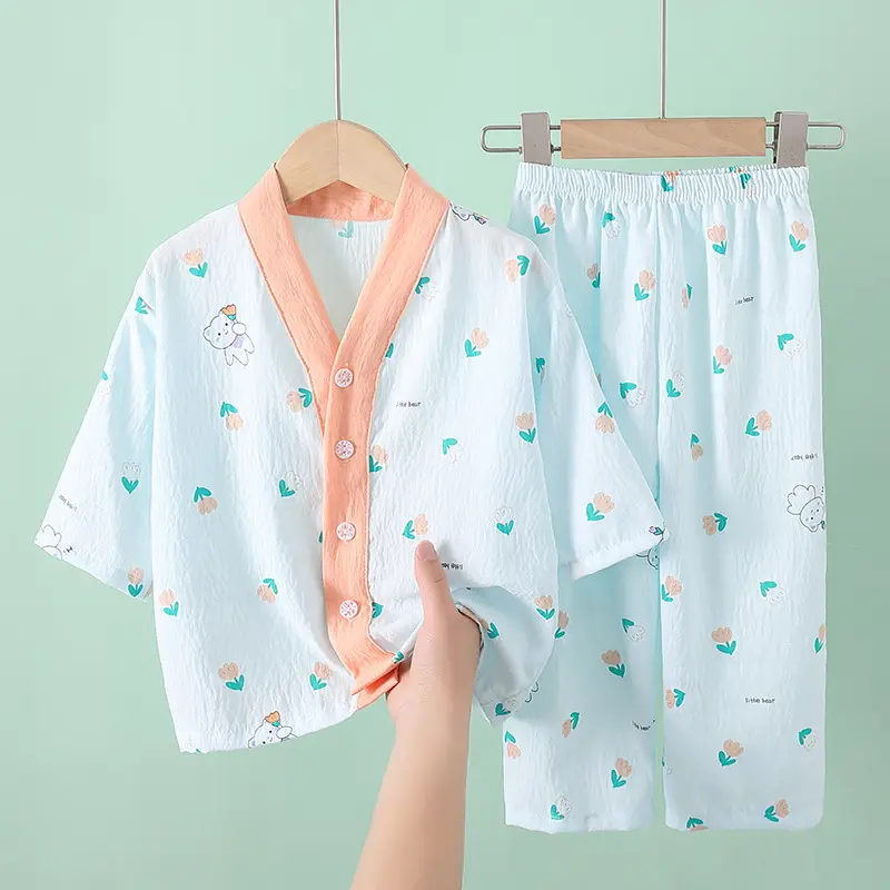 Summer Children's Pajamas Cardigan Thin Clouds Cotton Boys Boys Girls Baby Air Conditioning Home Clothes suit New Style