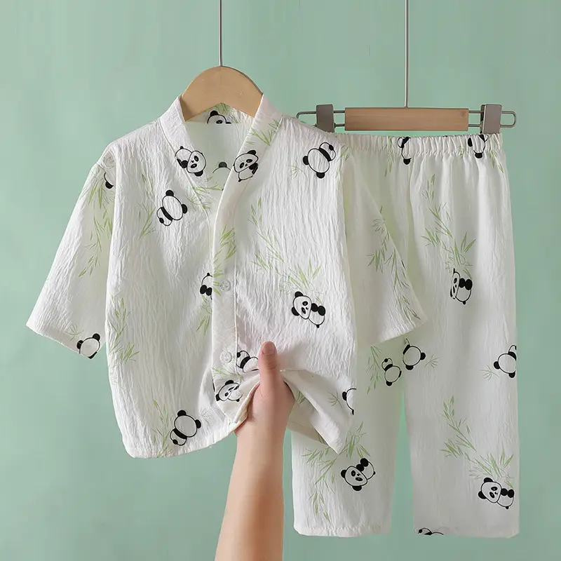 Summer Children's Pajamas Cardigan Thin Clouds Cotton Boys Boys Girls Baby Air Conditioning Home Clothes suit New Style