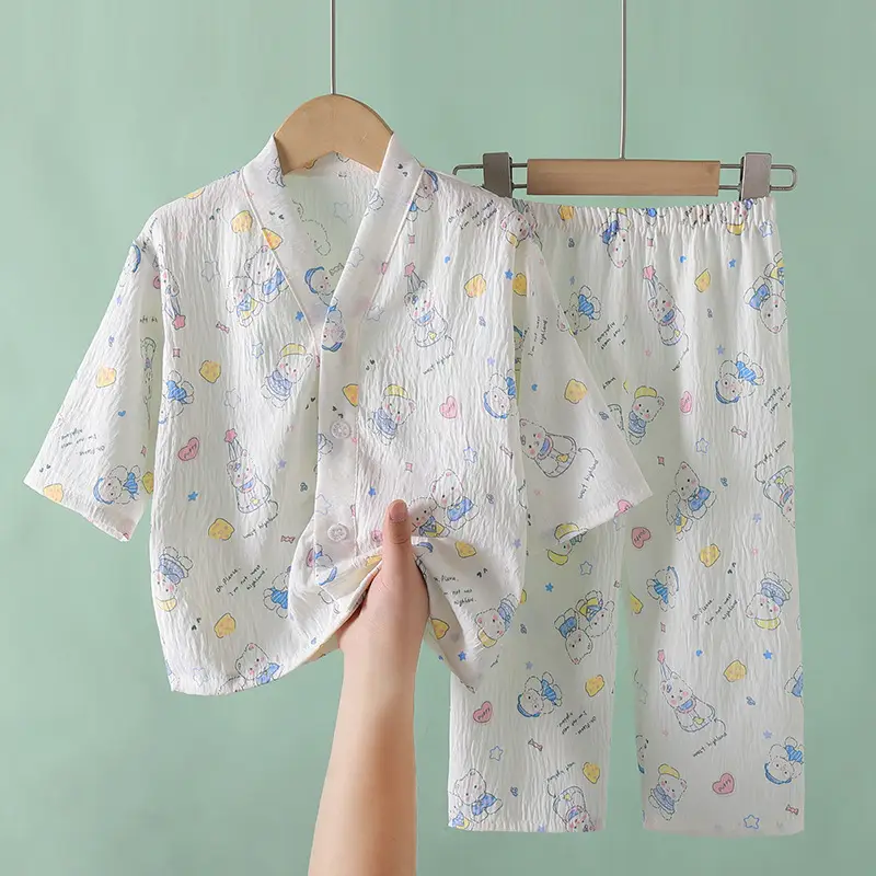 Summer Children's Pajamas Cardigan Thin Clouds Cotton Boys Boys Girls Baby Air Conditioning Home Clothes suit New Style