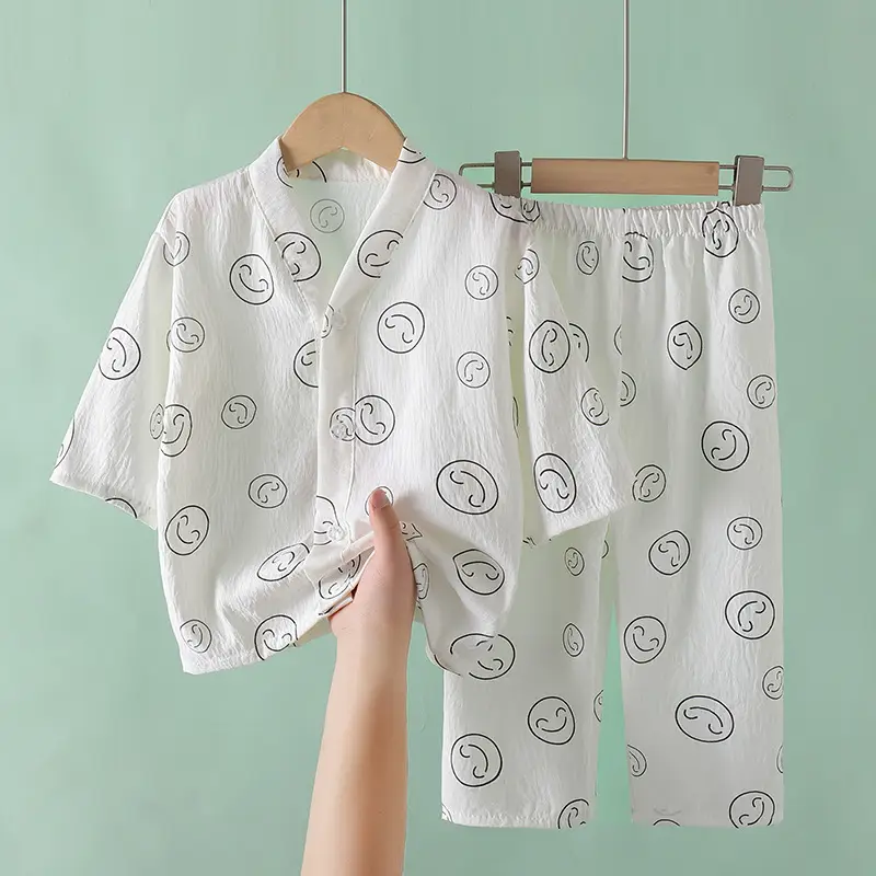 Summer Children's Pajamas Cardigan Thin Clouds Cotton Boys Boys Girls Baby Air Conditioning Home Clothes suit New Style