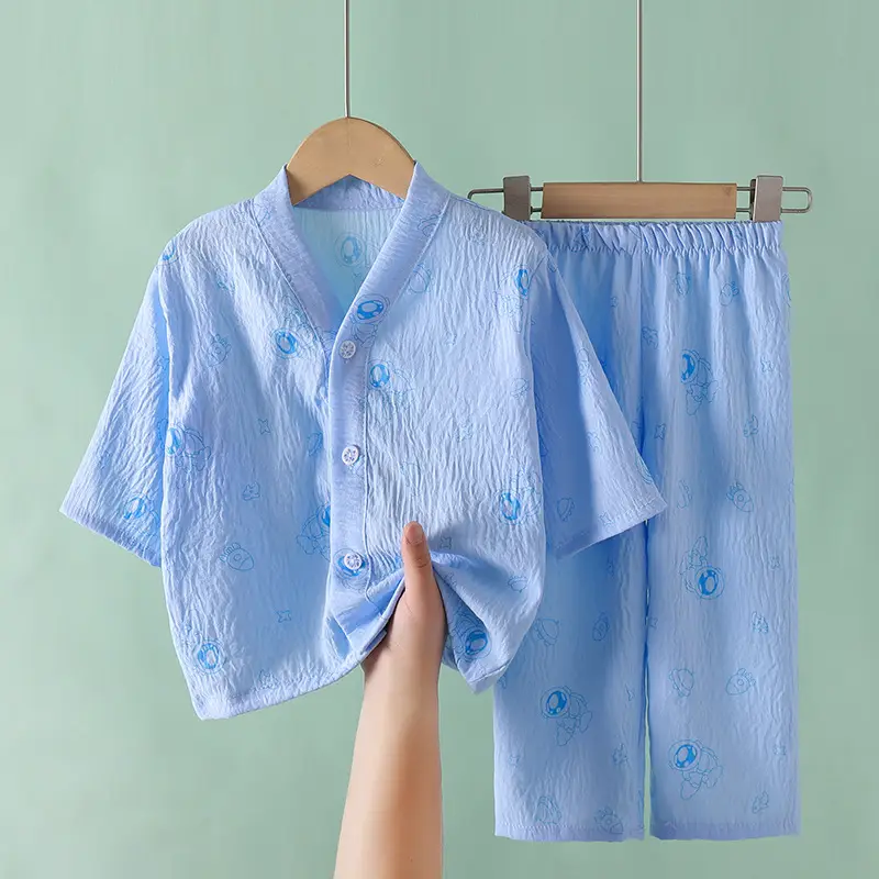 Summer Children's Pajamas Cardigan Thin Clouds Cotton Boys Boys Girls Baby Air Conditioning Home Clothes suit New Style
