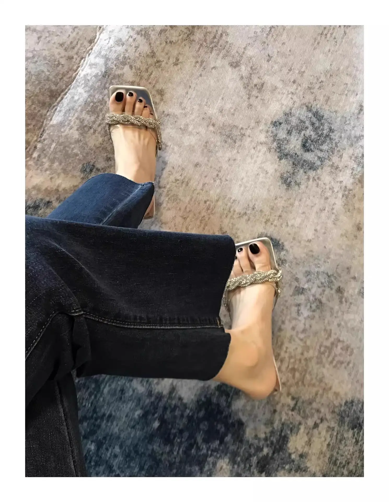 2025 Rhinestone Stiletto Slippers Silver Square Toe — feature 11