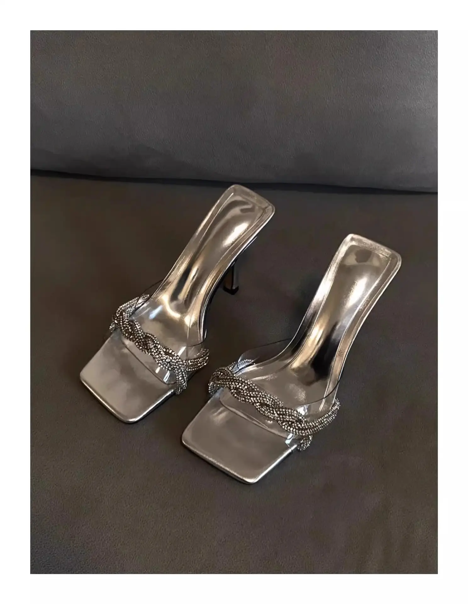 2025 Rhinestone Stiletto Slippers Silver Square Toe — feature 12