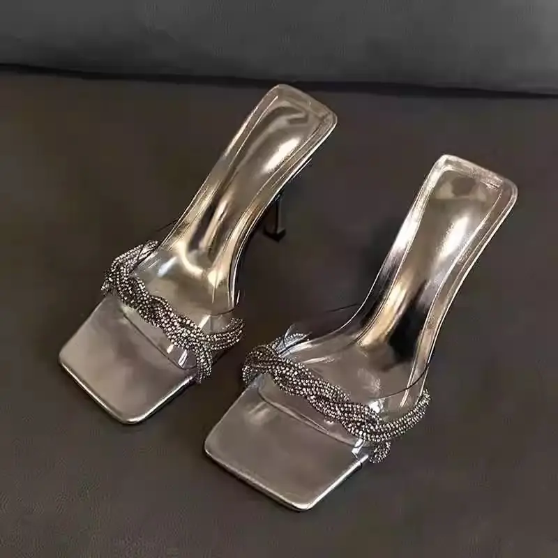 2025 Rhinestone Stiletto Slippers Silver Square Toe — feature 2