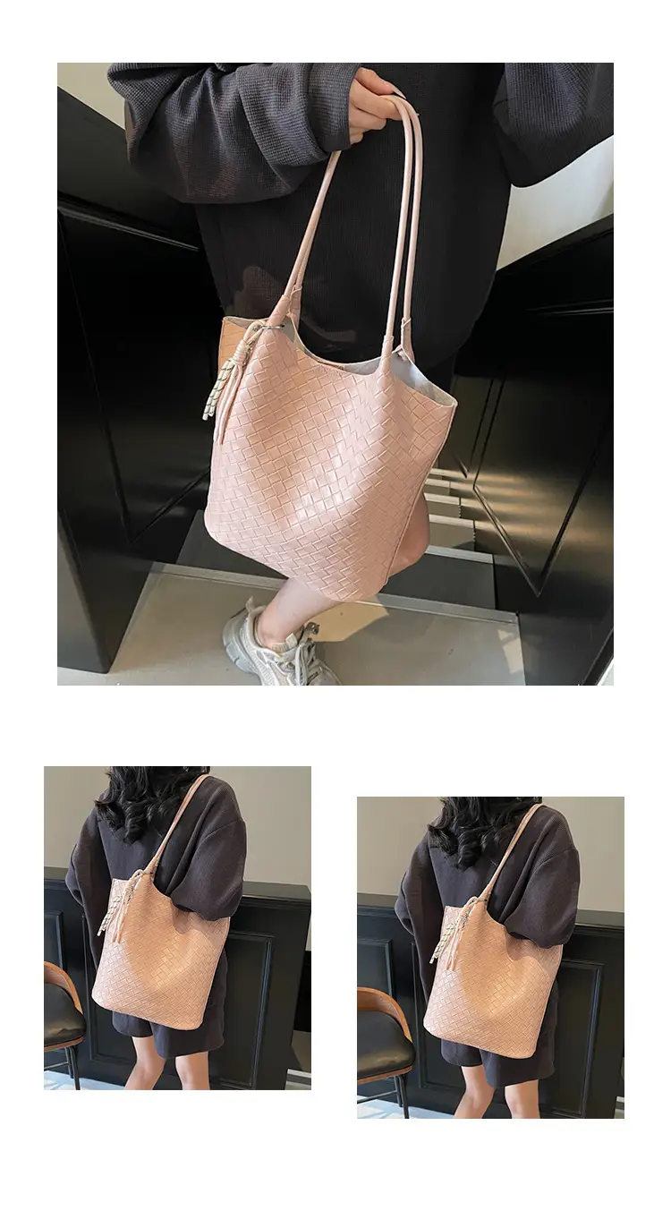 Women's Yellow Woven Hand Bag with Zipper Compartment — feature 13