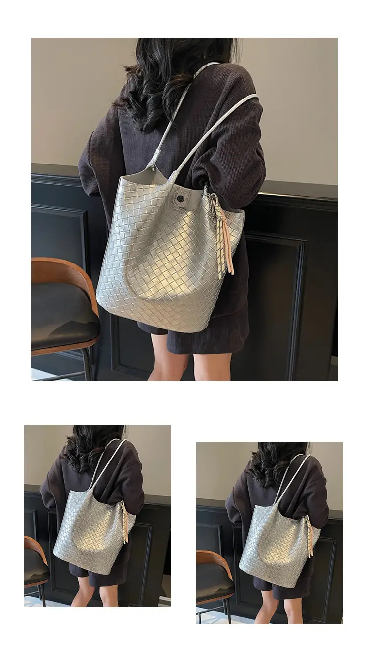 Women's Yellow Woven Hand Bag with Zipper Compartment — feature 14