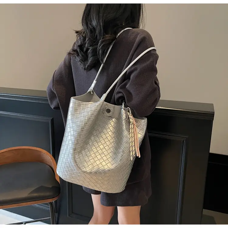 Women's Yellow Woven Hand Bag with Zipper Compartment — feature 23