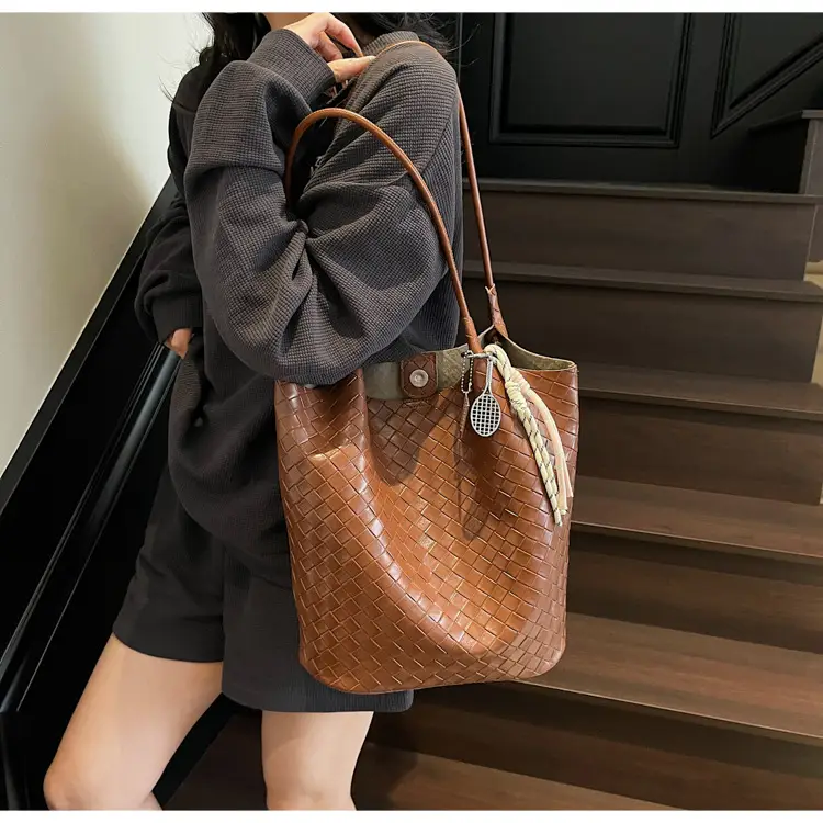 Women's Yellow Woven Hand Bag with Zipper Compartment — feature 31