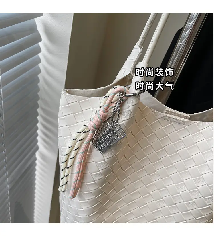 Women's Yellow Woven Hand Bag with Zipper Compartment — feature 7