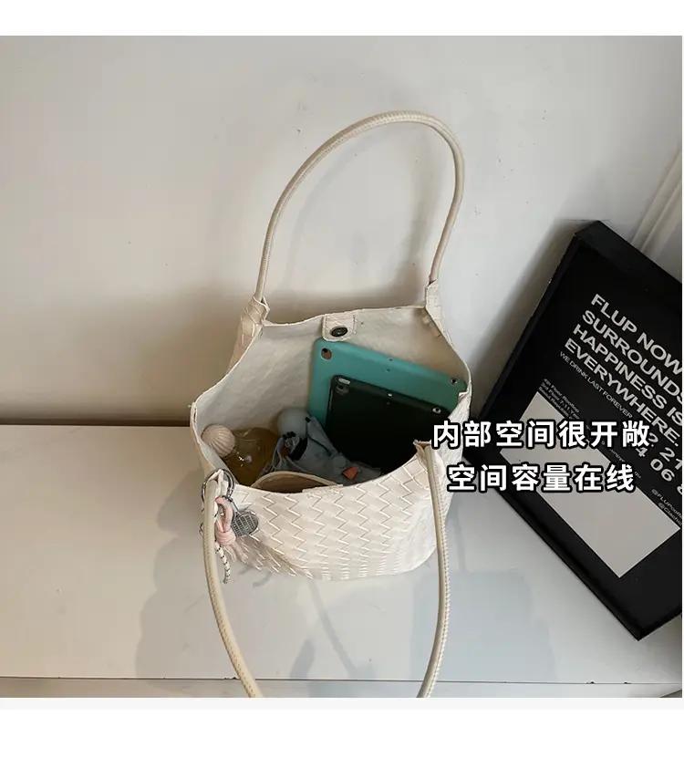 Women's Yellow Woven Hand Bag with Zipper Compartment — feature 8