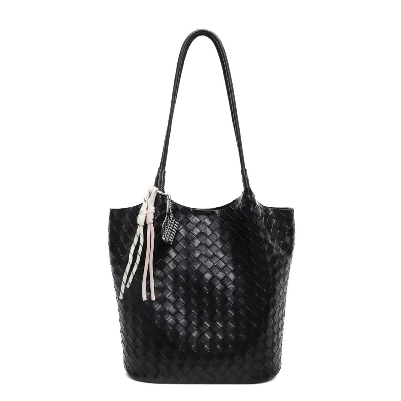 Women's Yellow Woven Hand Bag with Zipper Compartment - Image 3
