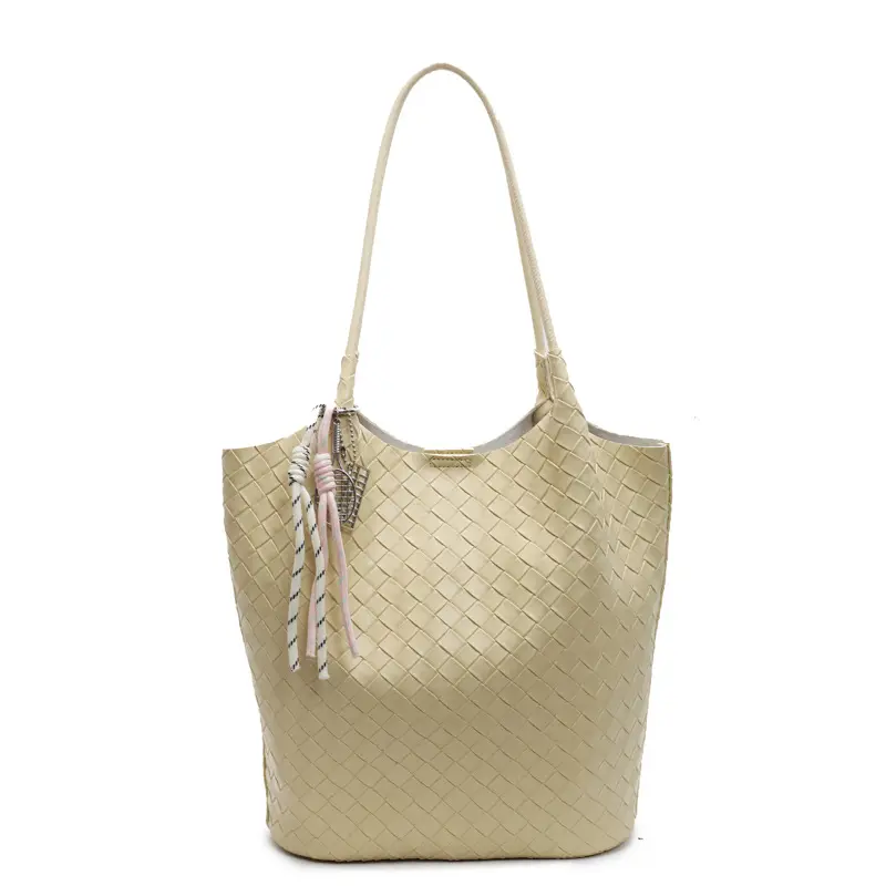 Women's Yellow Woven Hand Bag with Zipper Compartment - Image 5