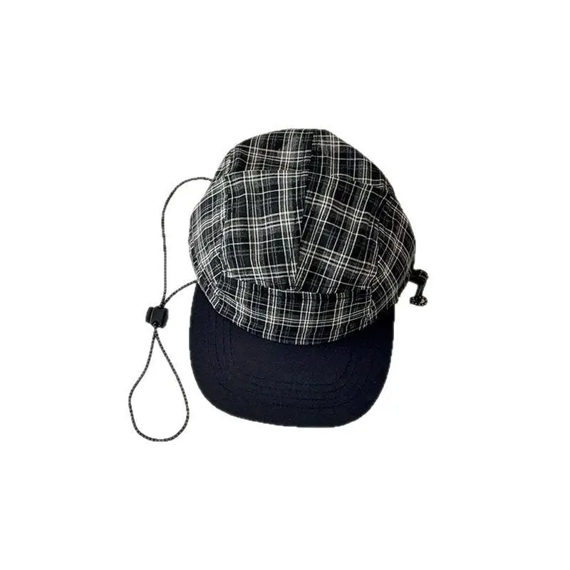 Women Plaid Drawstring Cap Sunshade Face Cover