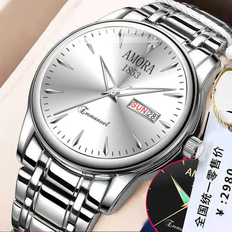 Men's Stainless Steel Quartz Watch with Double Calendar & Luminous Dial - Image 6