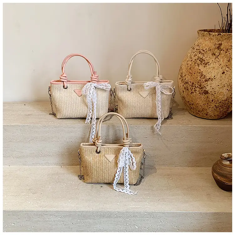 Straw Handbag with Lace Bow for Women — feature 10