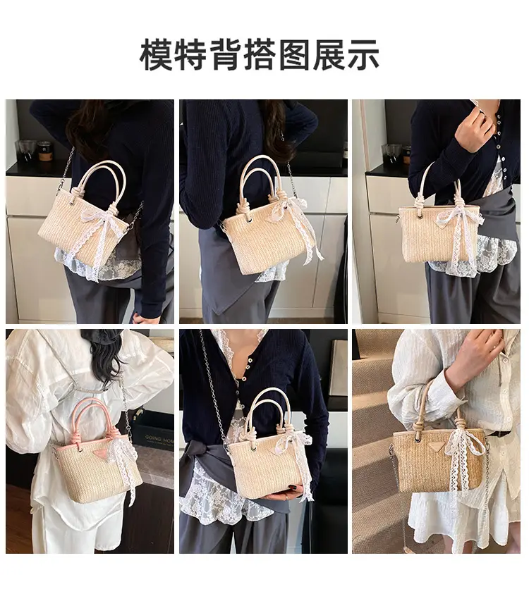 Straw Handbag with Lace Bow for Women — feature 11