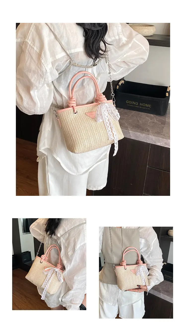 Straw Handbag with Lace Bow for Women — feature 12