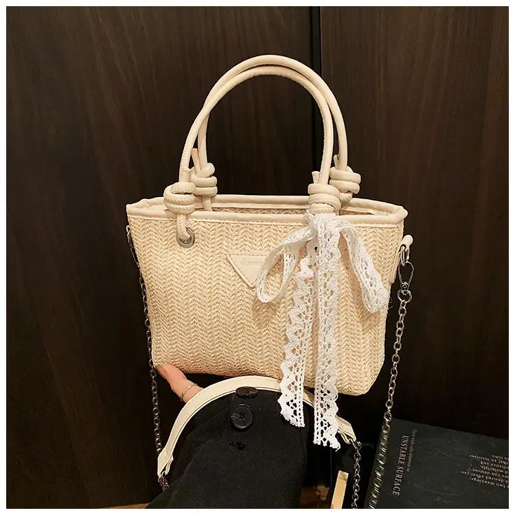 Straw Handbag with Lace Bow for Women — feature 15