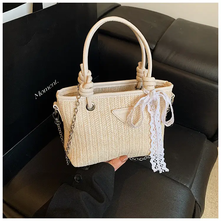 Straw Handbag with Lace Bow for Women — feature 16