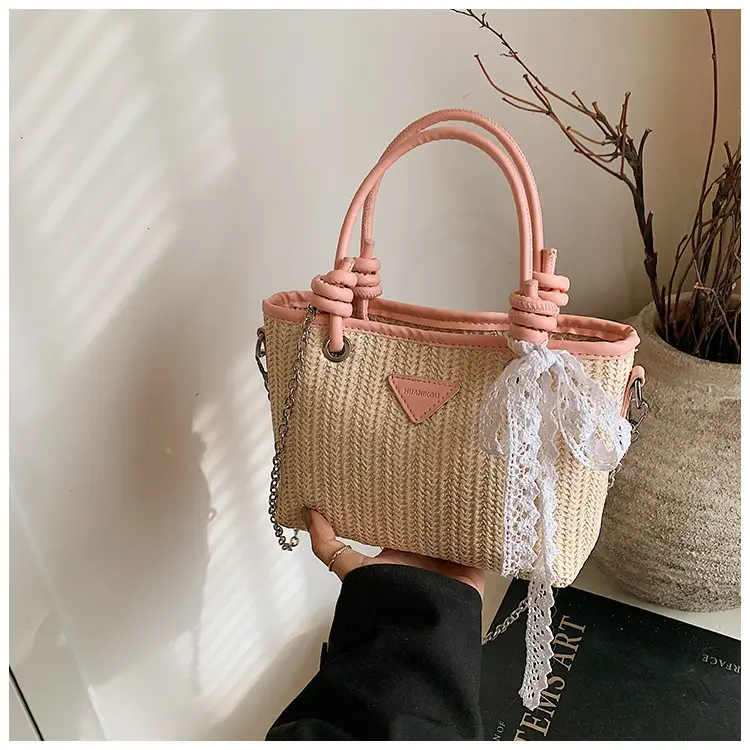 Straw Handbag with Lace Bow for Women — feature 17