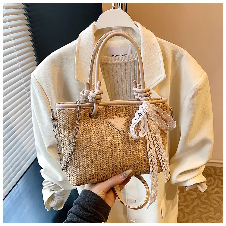 Straw Handbag with Lace Bow for Women — feature 19