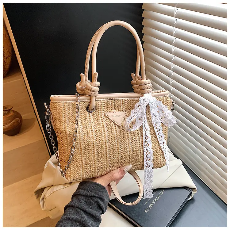 Straw Handbag with Lace Bow for Women — feature 20