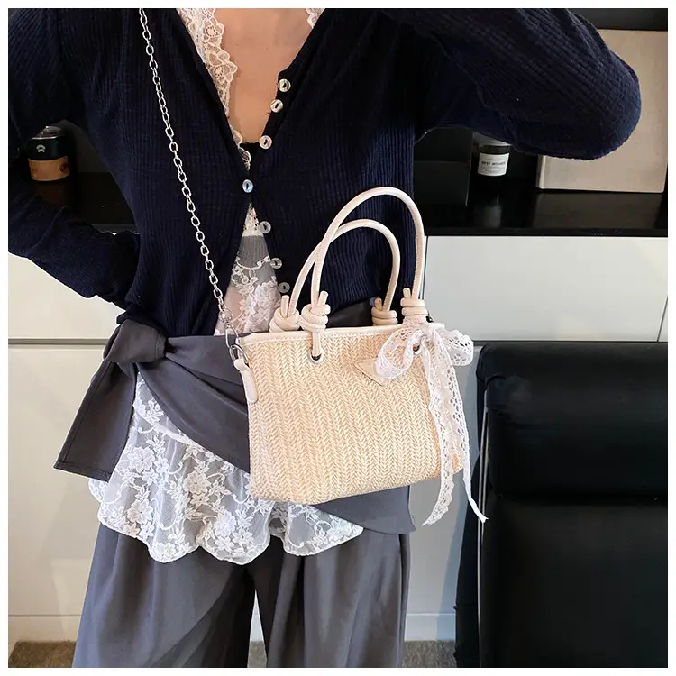 Straw Handbag with Lace Bow for Women — feature 21