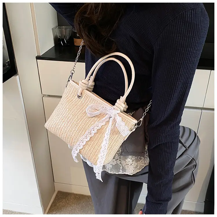 Straw Handbag with Lace Bow for Women — feature 22