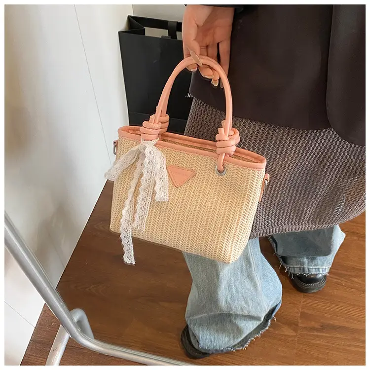 Straw Handbag with Lace Bow for Women — feature 23