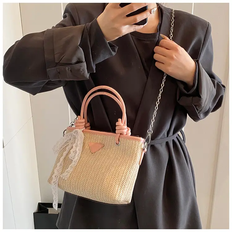 Straw Handbag with Lace Bow for Women — feature 24